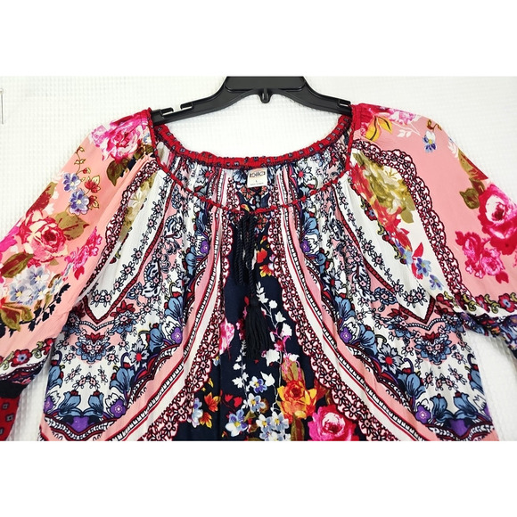BILA ~Woman Size L~ Multicolor Red Bell Sleeve Boho Blouse Top Tunic Romantic. - Picture 6 of 11